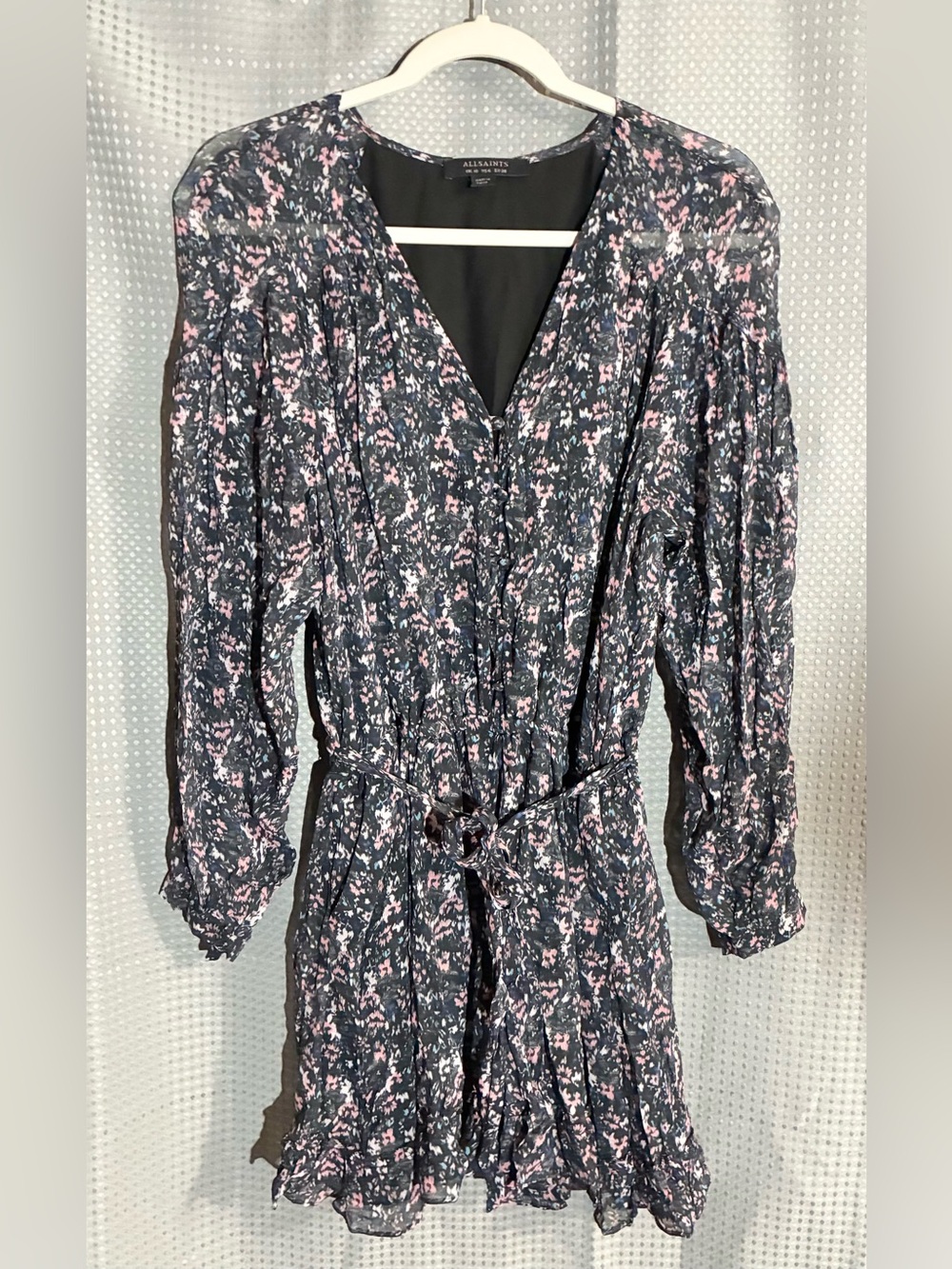 All Saints Kaylee Sketch Playsuit Dress Sz 6 Romper Belted Ruffle Hem Club 1 Pce